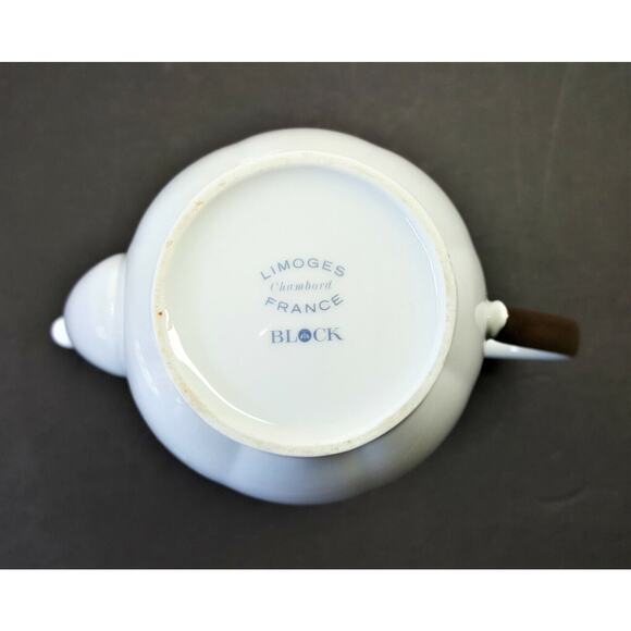 Block China Coffee Pot w/ Lid Chambord Limoges 7-1/2"h Gray/Black on White - Picture 6 of 7
